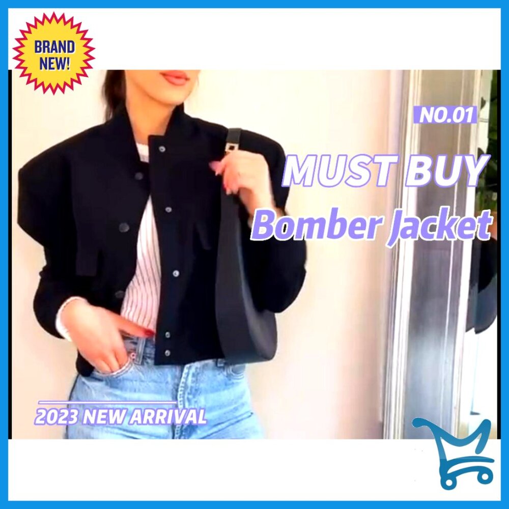 Cropped Bomber Jacket With Button Down Closure An… - image 7